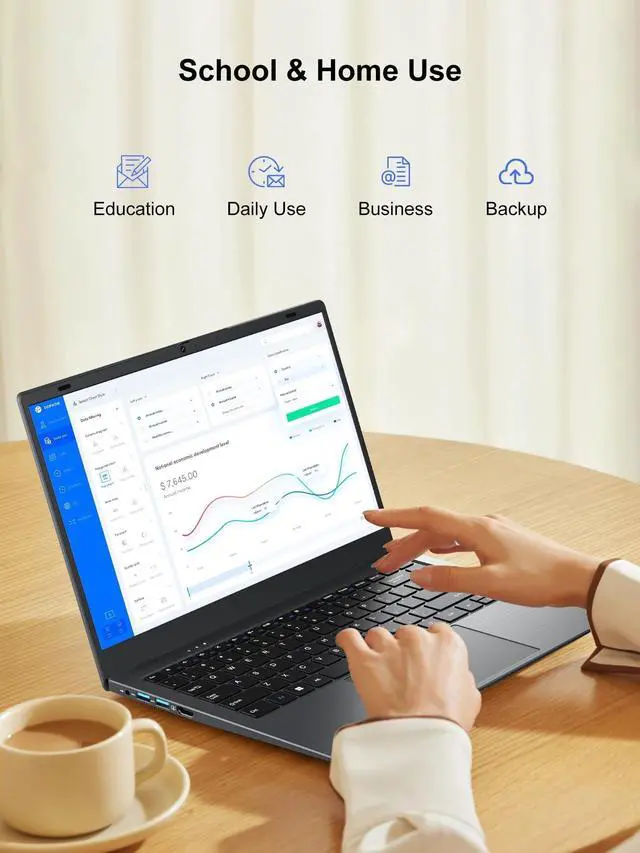 Alt view image 4 of 5 - Zrasu W11 Pro Laptop 8GB LPDDR4 RAM 256GB SATA SSD, Celeron N4020, Gigabit LAN4K HD, WI-FI5, Bluetooth5.0, 14'' Computer FHD IPS Thin Laptop for Student Home