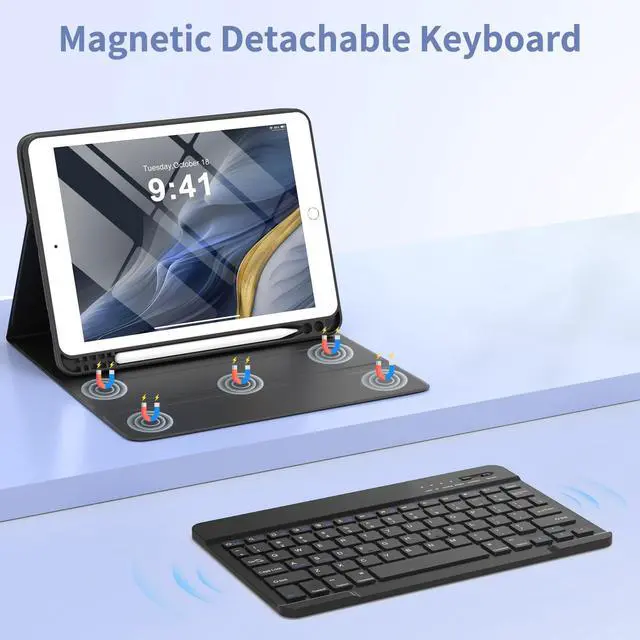 Alt view image 3 of 5 - KBCASE Keyboard Case for iPad 9th/8th/7th Generation 2021/2020/2019, Compatible with iPad Air 3/Pro 10.5, Detachable Bluetooth Keyboard Case with Pencil Holder (Black)
