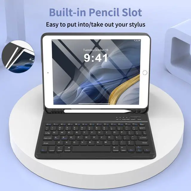 Alt view image 5 of 5 - KBCASE Keyboard Case for iPad 9th/8th/7th Generation 2021/2020/2019, Compatible with iPad Air 3/Pro 10.5, Detachable Bluetooth Keyboard Case with Pencil Holder (Black)