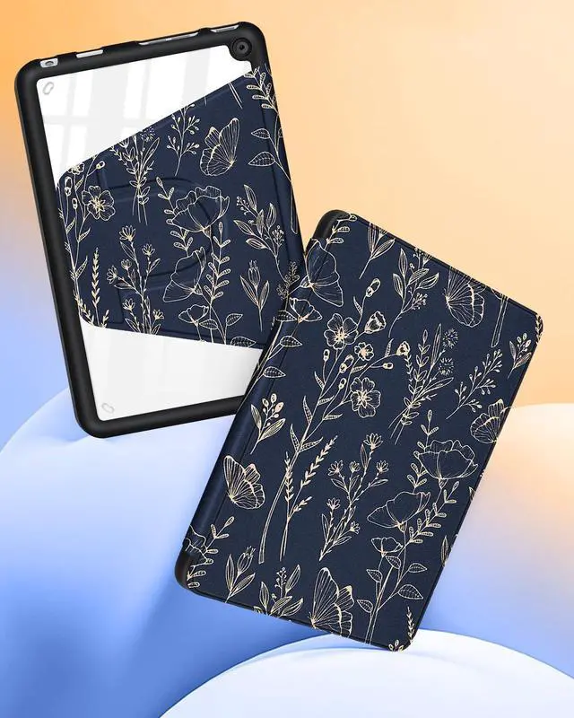 Alt view image 4 of 5 - Kidcube for Amazon Kindle Fire 7 Tablet Case 12th Generation 2022 Release for Women Girls Folio Cover Cute Girly Floral Flowers Design Rotating Stand with Auto Wake/Sleep for Kindle Fire 7 Cases 7"