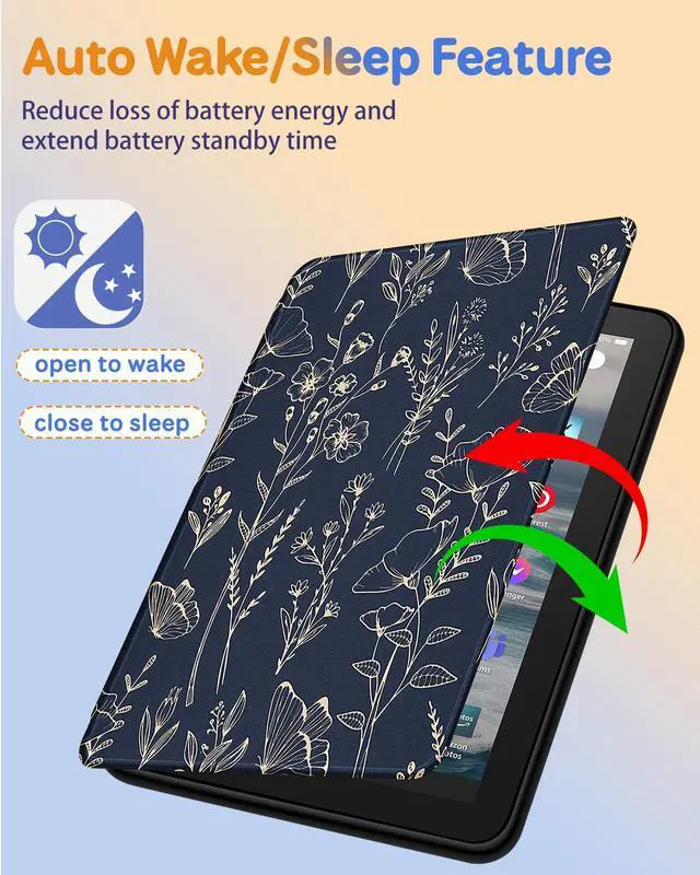 Alt view image 5 of 5 - Kidcube for Amazon Kindle Fire 7 Tablet Case 12th Generation 2022 Release for Women Girls Folio Cover Cute Girly Floral Flowers Design Rotating Stand with Auto Wake/Sleep for Kindle Fire 7 Cases 7"