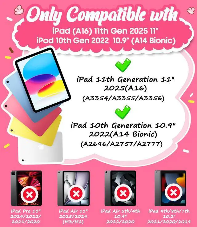Alt view image 2 of 5 - ZoneFoker for iPad (A16) Case 11th Generation 11 inch 2025 / iPad 10th Gen 10.9 inch 2022, Heavy Duty Durable i Pad 11/10 Gen Cover with Pencil Holder/Stand for Kids Girls (Light Pink)