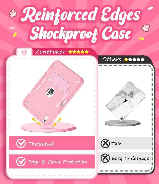 Alt view image 4 of 5 - ZoneFoker for iPad (A16) Case 11th Generation 11 inch 2025 / iPad 10th Gen 10.9 inch 2022, Heavy Duty Durable i Pad 11/10 Gen Cover with Pencil Holder/Stand for Kids Girls (Light Pink)