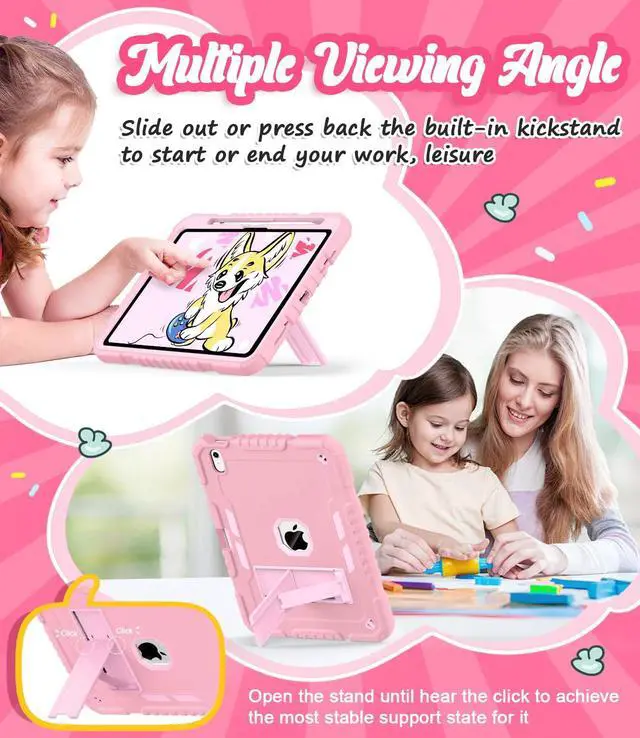 Alt view image 3 of 5 - ZoneFoker for iPad (A16) Case 11th Generation 11 inch 2025 / iPad 10th Gen 10.9 inch 2022, Heavy Duty Durable i Pad 11/10 Gen Cover with Pencil Holder/Stand for Kids Girls (Light Pink)