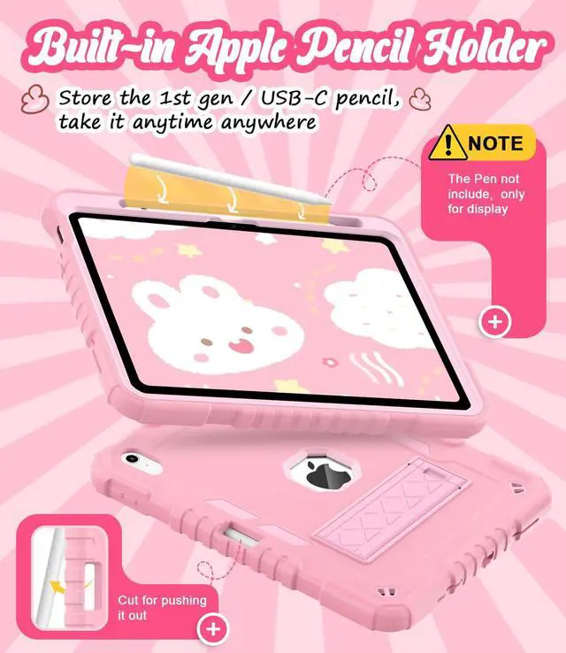 Alt view image 5 of 5 - ZoneFoker for iPad (A16) Case 11th Generation 11 inch 2025 / iPad 10th Gen 10.9 inch 2022, Heavy Duty Durable i Pad 11/10 Gen Cover with Pencil Holder/Stand for Kids Girls (Light Pink)