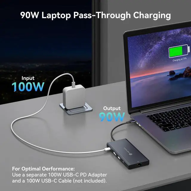 Alt view image 5 of 5 - JCYMELE USB C Laptop Docking Station 3 Monitors with DisplayPort 4K@120Hz HDMI 4K@60Hz USBC 4K@60Hz, 12 in 1 Thunderbolt Hub with USB A 3.0, USB C 3.2