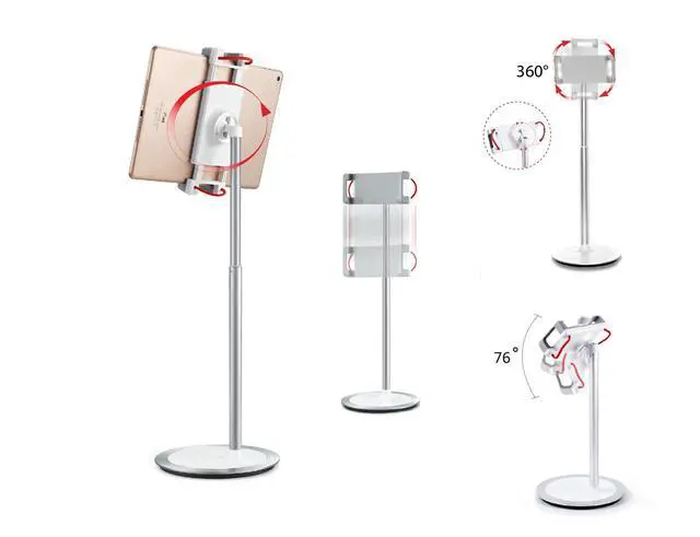 Alt view image 2 of 5 - idee PTS02W Height & Angle Adjustable Commercial Graded Aluminum Table Stand for iPads Tablets and Smart Phones, 360 Degree Rotate Mount Designed for Store POS, Office & Home Desktop and more