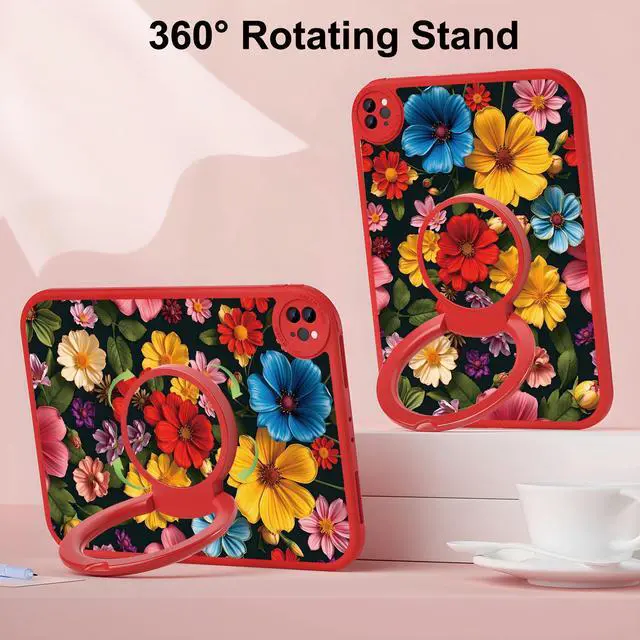 Alt view image 2 of 5 - Bcov Case for iPad (A16) 11th Gen 11-inch 2025,Beautiful Flowers Pattern 360 Rotating Stand Drop Protection Shockproof Protective Case Cover for iPad 10th Gen 10.9-inch 2022