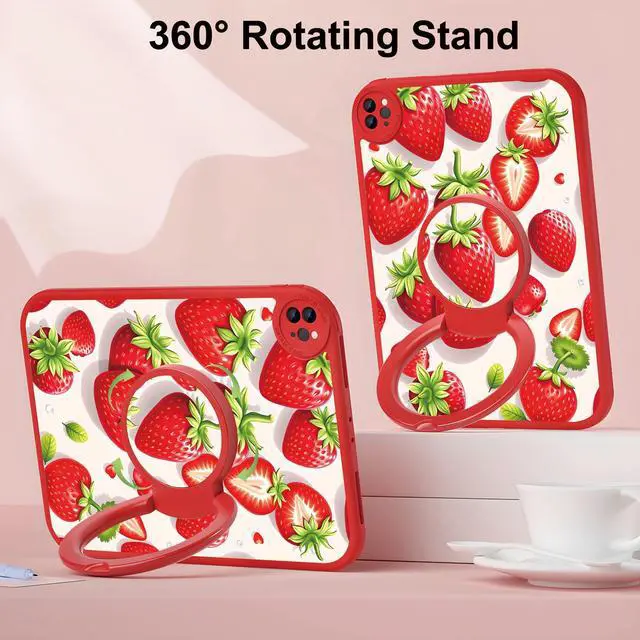 Alt view image 2 of 5 - Bcov Case for iPad (A16) 11th Gen 11-inch 2025,Red Strawberry 360 Rotating Stand Drop Protection Shockproof Protective Case Cover for iPad 10th Gen 10.9-inch 2022