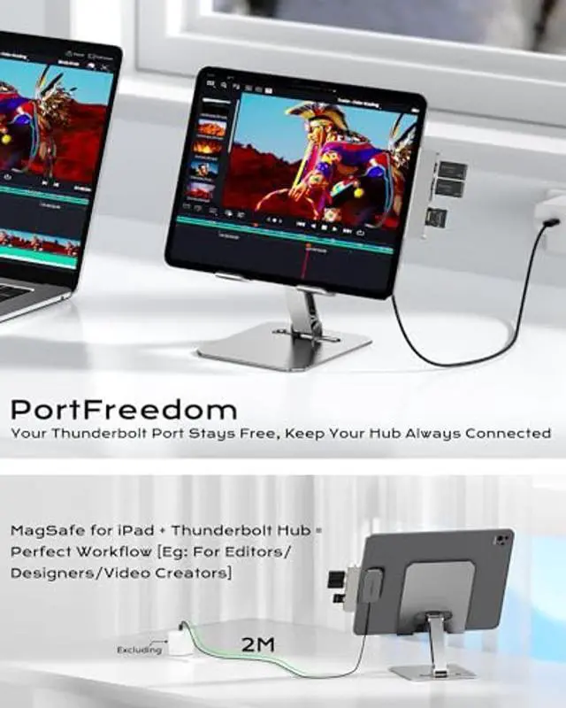 Alt view image 5 of 5 - KU XIU Magnetic Wireless Charger for iPad Pro 13" M4/M5 ONLY, 35W Fast Charging Smart Connector Charger, Aluminum Alloy Wireless Charging Pad with 5.56ft USB-C Cord Cable (Adapter Not Included)