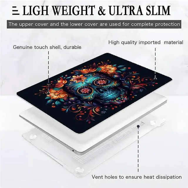 Alt view image 4 of 4 - Yicomon Compatible with MacBook Air 13 inch Case 2020 2021 M1 A2337 A2179 A1932, Plastic Hard Shell Case for Mac Air 13 with Touch ID (2018-2021) - Sugar Skull Flowers