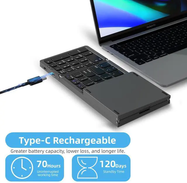 Alt view image 5 of 5 - Foldable Keyboard with Number Pad, Full Size Folding Portable Bluetooth Keyboard with Numpad for Travel and Business, Sync up to 3 Devices, Use for iPad iPhone Android Smartphone Mac Tablet PC Laptop