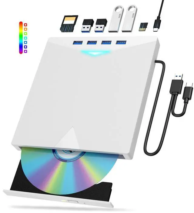 Main image of External CD/DVD Drive for Laptop PC,8 IN 1 LED Portable DVD Drive CD Burner CD-ROM DVD-/+RW Writer Reader with TF/SD Card Slots,USB 3.0 DVD Drive External,Compatible with Mac,Windows 11/10/8/7,Linux