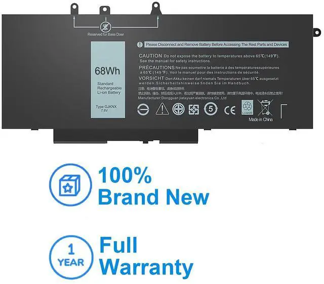 Alt view image 3 of 5 - HASESS GJKNX Battery Replacemwnt for Dell Latitude 5480 5580 5280 5288 5488 5590 5591 5490 5491 5495 E5480 E5580 E5490 E5590 Precision 15 3520 3530 Series GD1JP DY9NT 5YHR4 451-BBZG 7.6V/68Wh