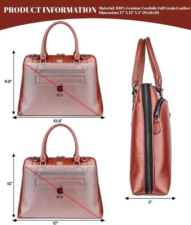 Alt view image 2 of 5 - Rabbaniz Laptop Messenger shoulder bag: Genuine Leather work Briefcase 13.3 15.6 inch designer handbag (Tan, 15.6 Inches)