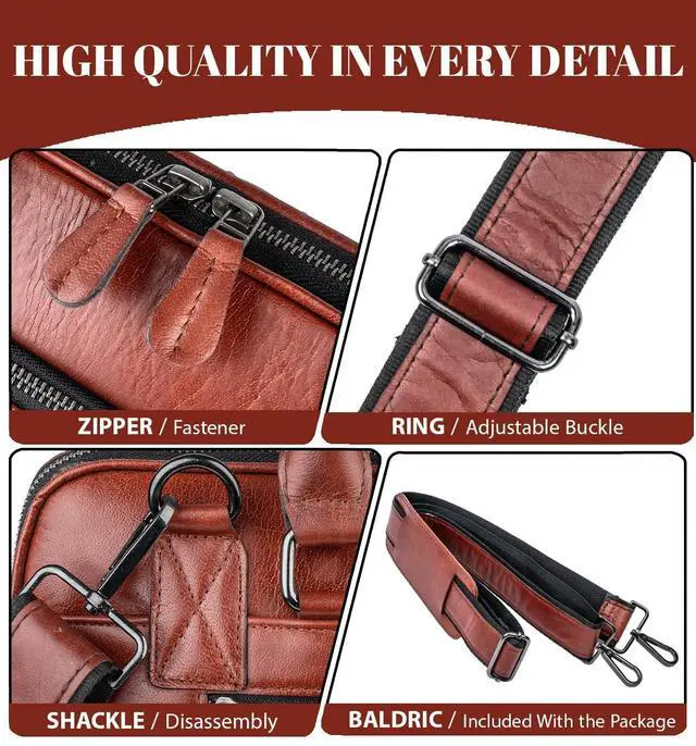 Alt view image 4 of 5 - Rabbaniz Laptop Messenger shoulder bag: Genuine Leather work Briefcase 13.3 15.6 inch designer handbag (Tan, 15.6 Inches)