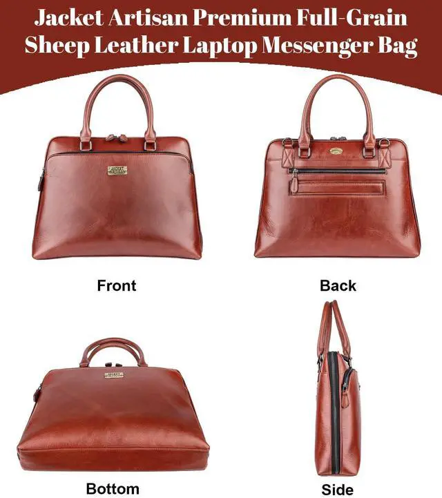 Alt view image 3 of 5 - Rabbaniz Laptop Messenger shoulder bag: Genuine Leather work Briefcase 13.3 15.6 inch designer handbag (Tan, 15.6 Inches)