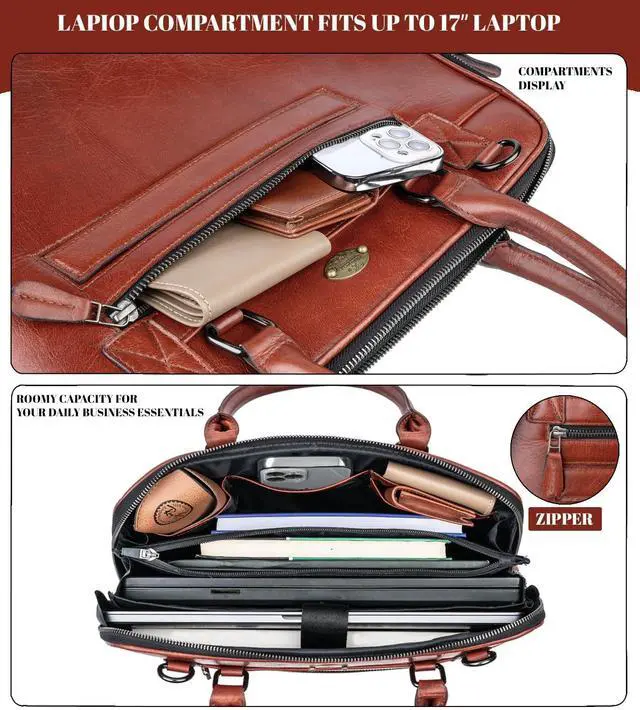 Alt view image 5 of 5 - Rabbaniz Laptop Messenger shoulder bag: Genuine Leather work Briefcase 13.3 15.6 inch designer handbag (Tan, 15.6 Inches)