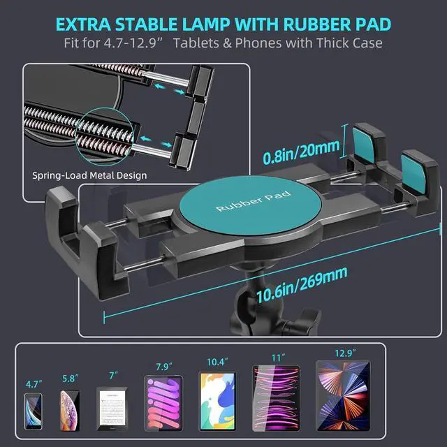 Alt view image 3 of 5 - Porfortop Aluminum Heavy Duty Drill Base Tablet Holder Car Mount Dashboard, 14.2 Long 360°3-Stage Metal Stand Bracket for 4.7-12.9" iPad Pro/Air/Mini/Samsung Galaxy Tab, for Car Auto Truck Wall Desk