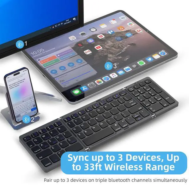 Alt view image 2 of 5 - Foldable Keyboard with Number Pad, Full Size Folding Portable Bluetooth Keyboard with Numpad for Travel and Business, Sync up to 3 Devices, Use for iPad iPhone Android Smartphone Mac Tablet PC Laptop