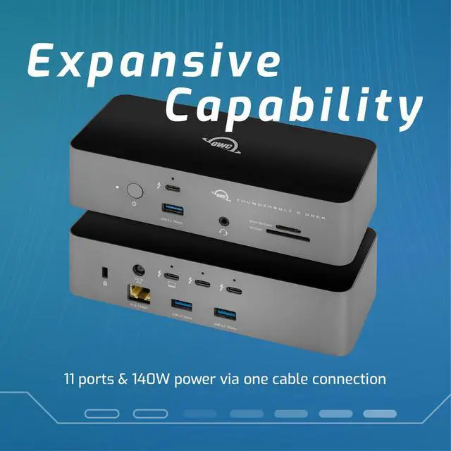 Alt view image 2 of 5 - OWC 11-Port Thunderbolt 5 Docking Station, 2.5GbE, SD/Micro-SD Card Reader, Audio in/Out Jack, USB 3.2 Type-A Ports, 140W Power Delivery