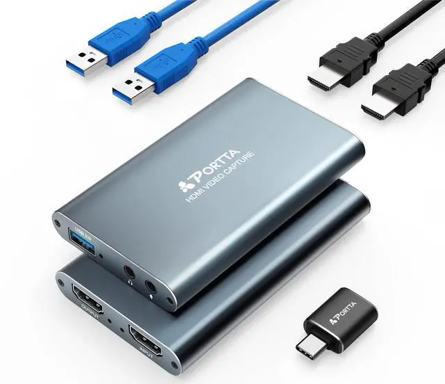 Main image of PORTTA HDMI Video Capture Card, Stream and Record in 1080P60 with Ultra-Low Latency, 4K HDMI in/Loop Out, USB 3.0 to PC Compatible with Camcorder/PS4/PS5/Xbox/Nintendo Switch 2/OBS, Navy Gray