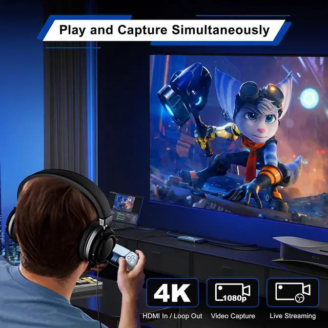 Alt view image 3 of 5 - PORTTA HDMI Video Capture Card, Stream and Record in 1080P60 with Ultra-Low Latency, 4K HDMI in/Loop Out, USB 3.0 to PC Compatible with Camcorder/PS4/PS5/Xbox/Nintendo Switch 2/OBS, Navy Gray