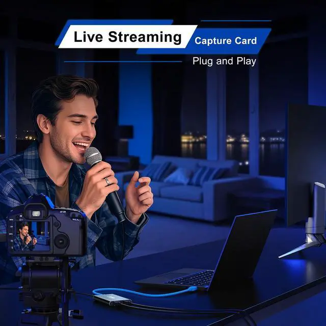 Alt view image 4 of 5 - PORTTA HDMI Video Capture Card, Stream and Record in 1080P60 with Ultra-Low Latency, 4K HDMI in/Loop Out, USB 3.0 to PC Compatible with Camcorder/PS4/PS5/Xbox/Nintendo Switch 2/OBS, Navy Gray