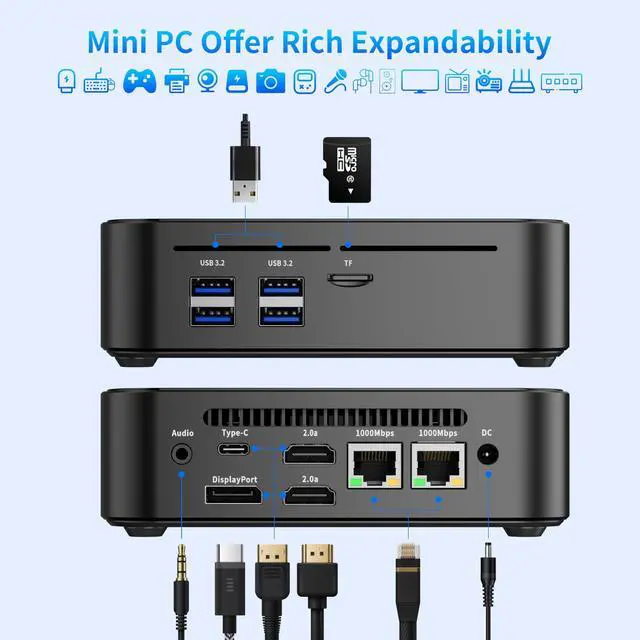 Alt view image 5 of 5 - DreamQuest Mini PC W-11 Pro N95 (up to 3.4GHz) 32GB DDR4 RAM 1TB PCIe M.2 SSD Mini Desktop Computer 4K HDMI/DP/USB Type C/WiFi 5/USB3.1/BT5.0/Micro PC for Home & Business