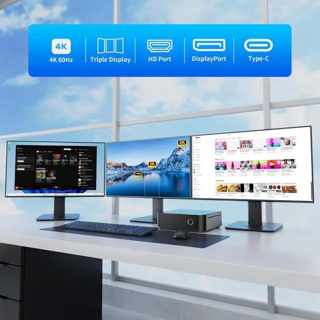 Alt view image 4 of 5 - DreamQuest Mini PC W-11 Pro N95 (up to 3.4GHz) 32GB DDR4 RAM 1TB PCIe M.2 SSD Mini Desktop Computer 4K HDMI/DP/USB Type C/WiFi 5/USB3.1/BT5.0/Micro PC for Home & Business