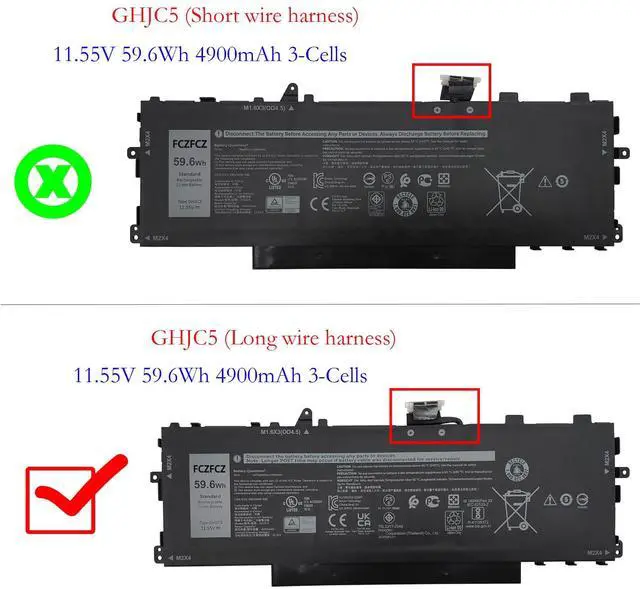 Alt view image 2 of 5 - FCZFCZ GHJC5 Battery 59.6Wh 4900mAh Replacement for Dell Latitude 9420 9430 / Latitude 9420 2-in-1 / Latitude 9430 2-in-1 Series 3VV58 0JJ4XT 0VTH85 06VJ1F 09YD1V 11.55V 3-Cells (Long Wire Harness)