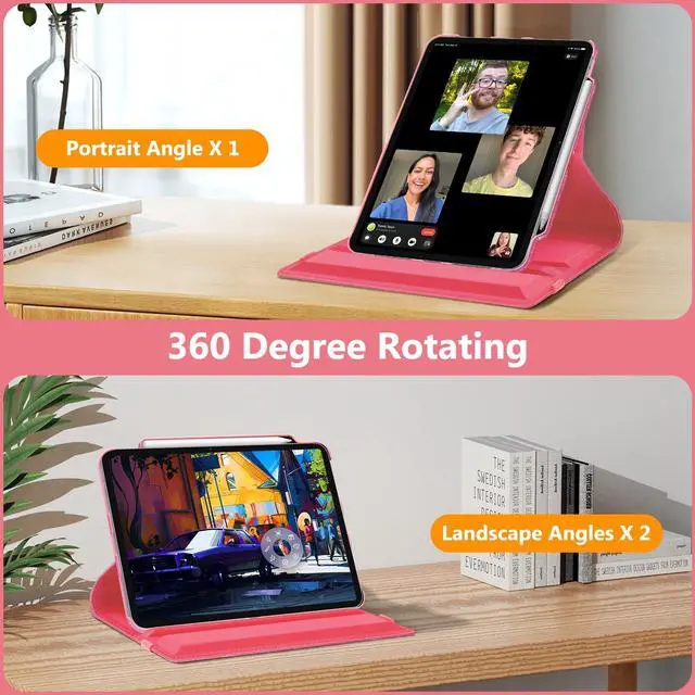 Alt view image 4 of 5 - Fintie Rotating Case for iPad Air 13-inch (M3) 2025, (M2) 2024-360 Degree Swiveling Protective Stand Cover with Pencil Holder, Auto Wake/Sleep, Glittering Pink