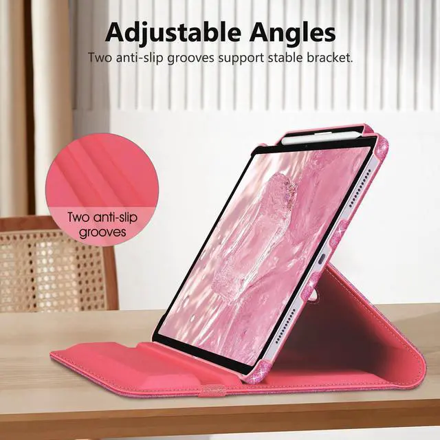 Alt view image 5 of 5 - Fintie Rotating Case for iPad Air 13-inch (M3) 2025, (M2) 2024-360 Degree Swiveling Protective Stand Cover with Pencil Holder, Auto Wake/Sleep, Glittering Pink