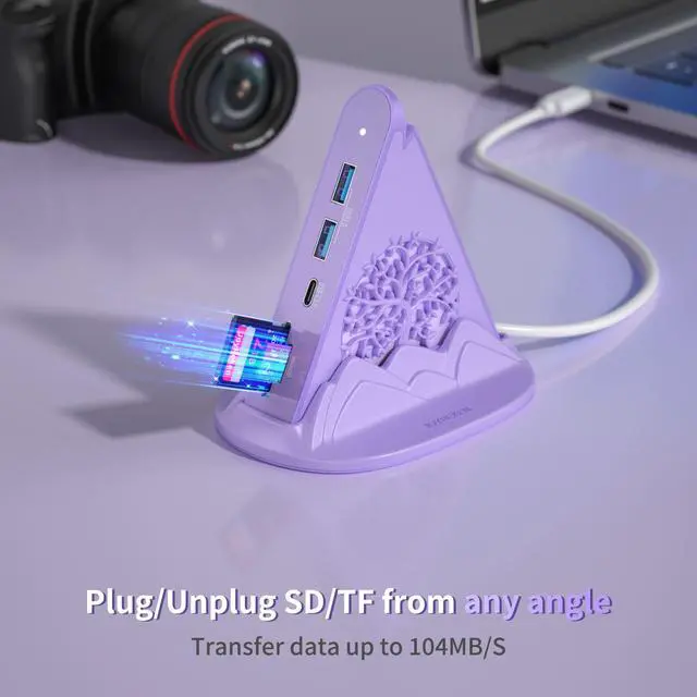 Alt view image 3 of 5 - 8-in-1 USB C Hub, Purple RGB Docking Station with 4K HDMI, 100W PD, 5Gbps USB 3.0, SD/TF Card Reader, Type C Adapter for MacBook Air, Dell XPS, Surface, etc.