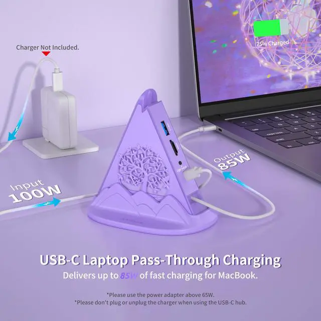 Alt view image 2 of 5 - 8-in-1 USB C Hub, Purple RGB Docking Station with 4K HDMI, 100W PD, 5Gbps USB 3.0, SD/TF Card Reader, Type C Adapter for MacBook Air, Dell XPS, Surface, etc.
