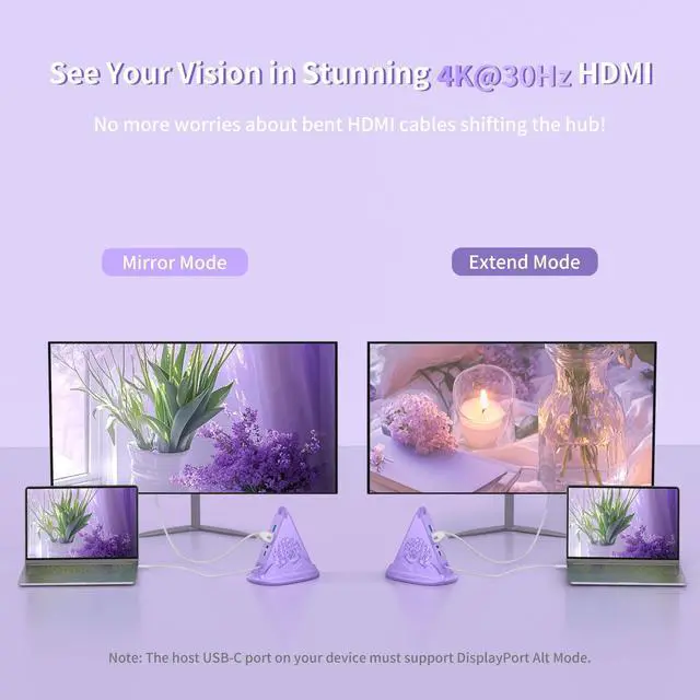 Alt view image 5 of 5 - 8-in-1 USB C Hub, Purple RGB Docking Station with 4K HDMI, 100W PD, 5Gbps USB 3.0, SD/TF Card Reader, Type C Adapter for MacBook Air, Dell XPS, Surface, etc.