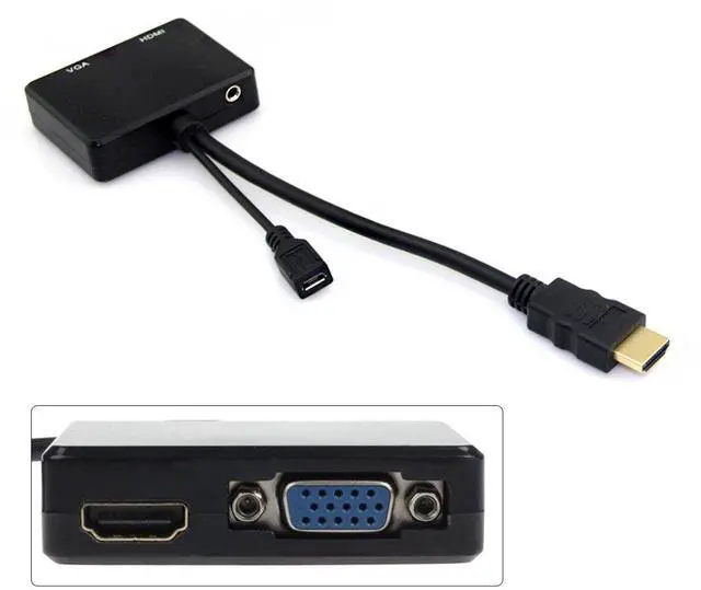 Alt view image 4 of 5 - Cablecc HDMI to VGA & HDMI Female Splitter with Audio Video Cable Converter Adapter for HDTV PC Monitor