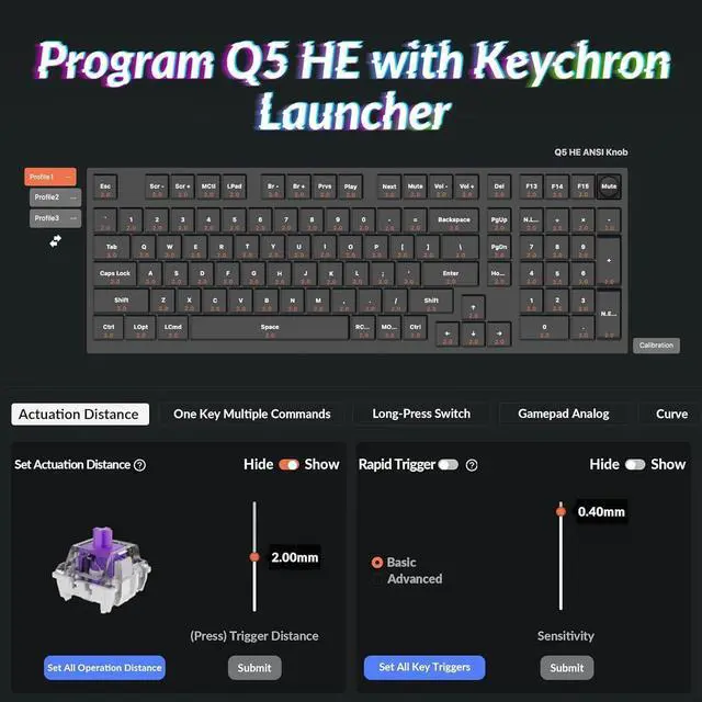 Alt view image 3 of 5 - Keychron Q5 HE QMK Wireless Custom Mechanical Keyboard with Knob, 2.4 GHz/Bluetooth/Wired 96% Layout Hot-Swappable Programmable RGB Backlit Gateron Magnetic Switches for Mac Windows, Shell White