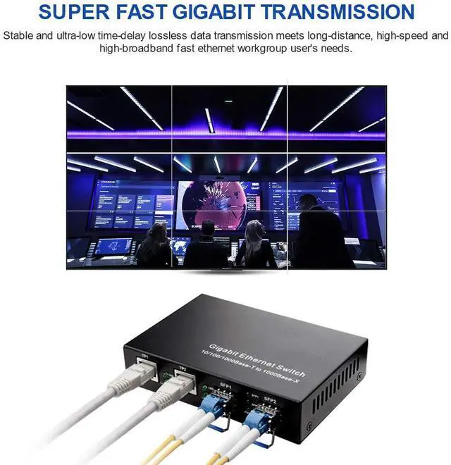 Alt view image 4 of 5 - Gigabit Ethernet Media Converter, Singlemode Dual LC, 1.25Gb/s 2X 10/100/1000Base-T RJ45 Networks Ethernet to 2X 1000Base-X SFP Fiber Converter with 2X Gigabit SFP 1000Base-LX Transceiver
