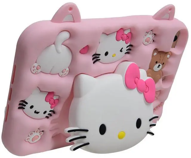Alt view image 4 of 5 - Cartoon Case for iPad 10.9" 2022MONEHOYSY Cute Soft Silicone Kickstand [Drop Proof,Shock Proof,Anti Slip] Back Stand Cover Case for Kids Children Teens Girls Boys (Kitty-1)
