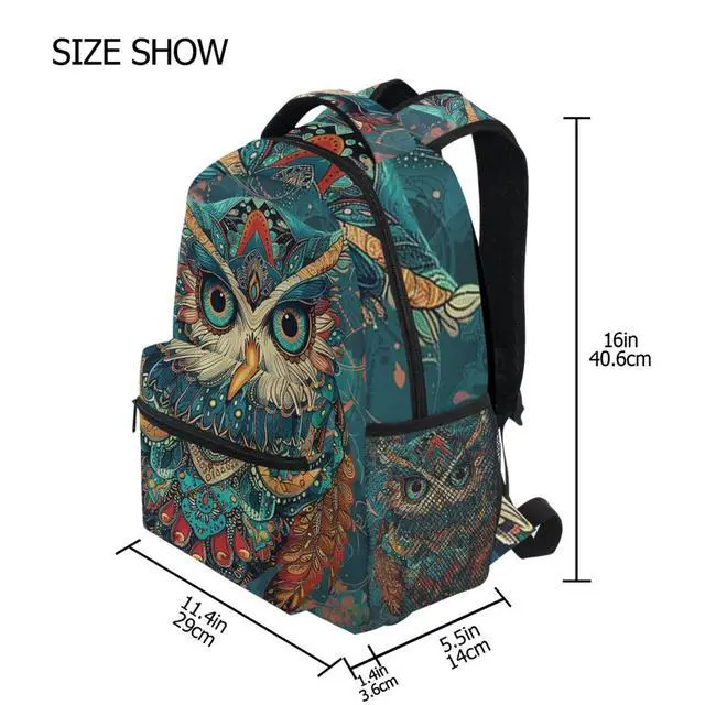 Alt view image 2 of 5 - Qumton Boho Vintage Owl (10) Laptop Backpack for Women Men, Personalized College Bookbag Travel Bag Casual Daypack back packs