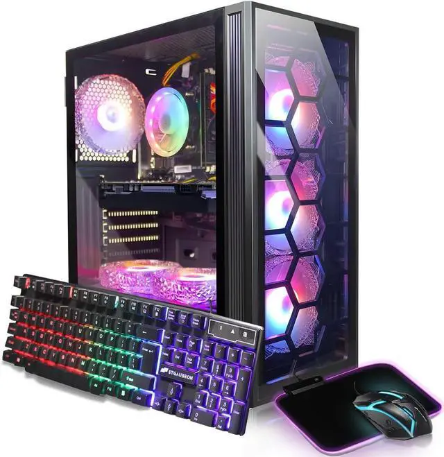 Main image of STGAubron Gaming PC Desktop Computer, Intel Core i3-10100F up to 4.3G, GeForce GTX 1650 4G, 16GB DDR4, 512GB SSD, WiFi, BT 5.0, RGB Fan x6, Windows 11 Home