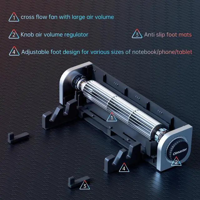 Alt view image 2 of 5 - OImaster Laptop Cooler with Adjustable Stand, Laptop Cooling Pad 3-Speed Adjustable Small Desk Fan, USB Multi Function Laptop Cross-Flow Turbine Cooling Fan for Laptop Pad Tablet Phone (1691)