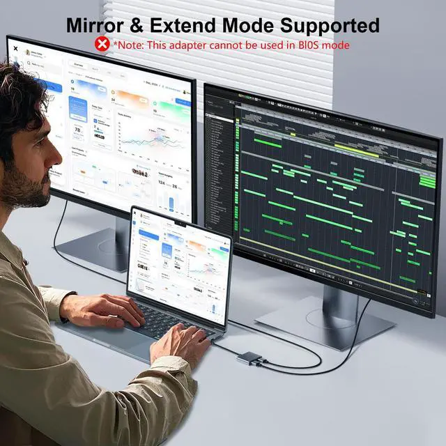 Alt view image 5 of 5 - Reborn USB to HDMI Adapter, 1080P@60Hz USB 3.0 Male to Dual HDMI Female Multi-Display Cable Converter Suitable for MacOS, Windows 7/8/10/11 - Driver Installation is Required