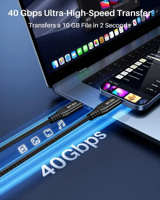 Alt view image 4 of 5 - USB C Monitor Display Cable (6FT, 2 Pack), 8K@60Hz UHD USB C Video Cord, Supports 40 Gbps Data Transfer, 240W PD Fast Charging, For MacBook Pro, Dell, Portable Monitor, iPad Pro