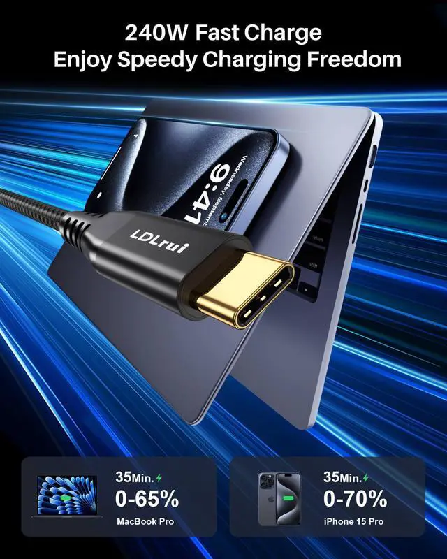 Alt view image 3 of 5 - USB C Monitor Display Cable (6FT, 2 Pack), 8K@60Hz UHD USB C Video Cord, Supports 40 Gbps Data Transfer, 240W PD Fast Charging, For MacBook Pro, Dell, Portable Monitor, iPad Pro