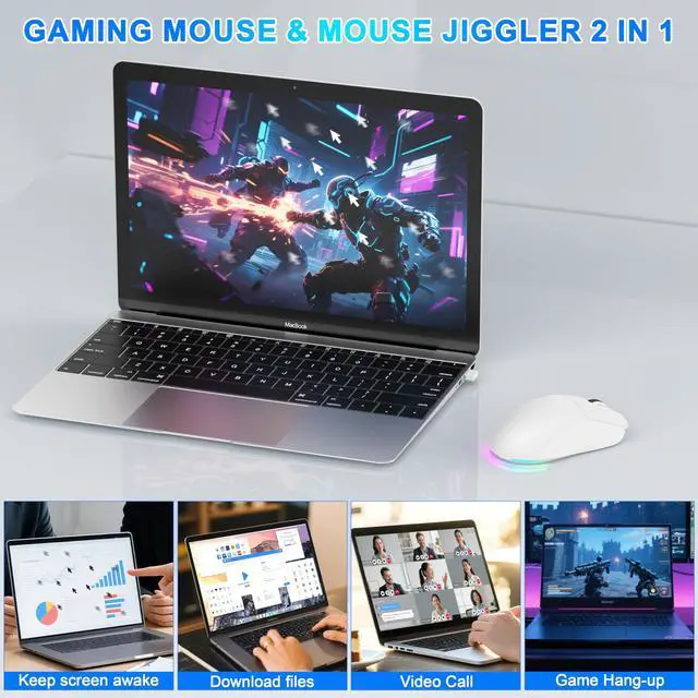 Alt view image 5 of 5 - FYBC Bluetooth Wireless Gaming Mouse for PC Mac Computer Apple, Ergonomic Rechargeable Laptop Mice with Jiggler Mode, 8000DPI RGB Gaming Mouse Wired/Bluetooth 5.3/2.4G USB Tri-Mode Connect - White