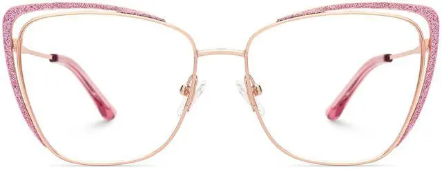 Main image of Zeelool Cat Eye Blue Light Blocking Glasses Metal Frame Women Eyeglasses with Glitter JGM182863-01 Pink