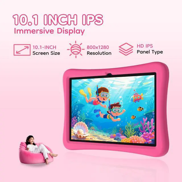 Alt view image 3 of 5 - SVITOO Kids Tablet 10 Inch, Android 14 Toddler Tablet with Parental Controls, Octa-Core 12GB Ram 128GB ROM Expandable, Dual Camera,6000mah GPS WiFi, Shockproof Eva Case Pink