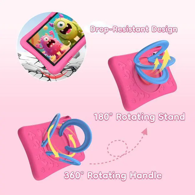 Alt view image 5 of 5 - SVITOO Kids Tablet 10 Inch, Android 14 Toddler Tablet with Parental Controls, Octa-Core 12GB Ram 128GB ROM Expandable, Dual Camera,6000mah GPS WiFi, Shockproof Eva Case Pink